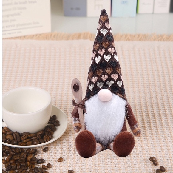 NWT Adorable Coffee Heart Gnome Decoration w/ Wooden Spoon & Coffee Bean 🫘 - Picture 2 of 6